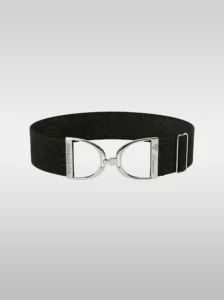 Diamont Stirrup Belt in sparkling black stardust elastic with a silver stirrup hook buckle