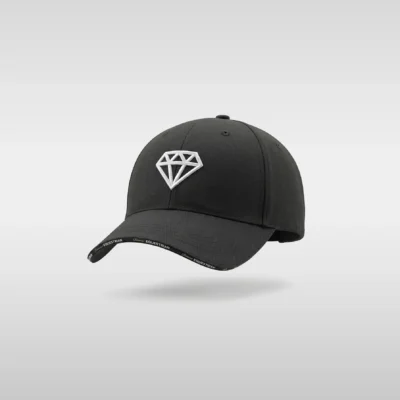 Black Diamont Equestrian Elite Cap with embroidered silver diamond logo and branded taping along the peak
