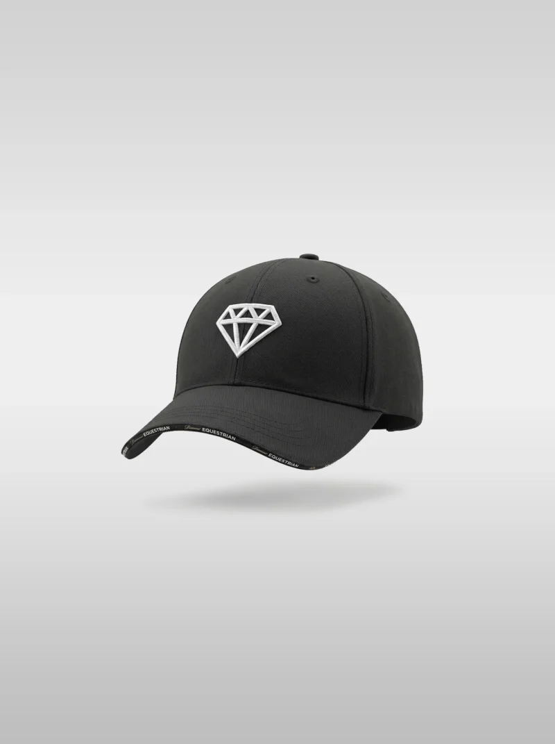 Black Diamont Equestrian Elite Cap with embroidered silver diamond logo and branded taping along the peak