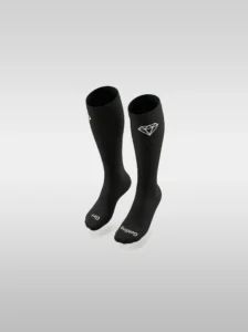 Black Diamont Equestrian EquiChic knee-high riding socks with the "Gelding Girl" phrase on the sole and diamond logo at the top