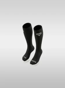 Black Diamont Equestrian EquiChic knee-high riding socks with the "Stable Diva" phrase on the sole and diamond logo at the top