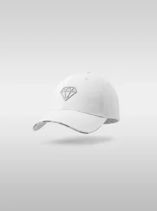 White Diamont Equestrian Elite Cap with embroidered silver diamond logo and branded taping along the peak